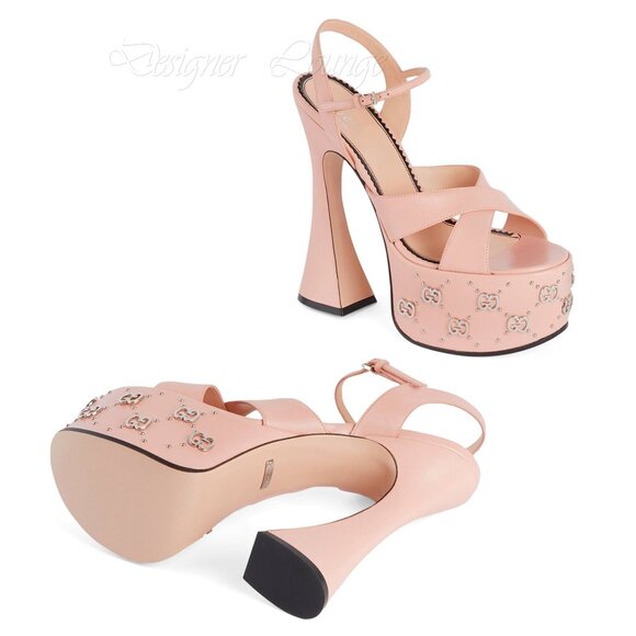 NEW GUCCI Interlocking GG Studs Rose Leather Platform Sandals EU 39 US 9 - Picture 10 of 12